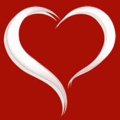 A heart made by two white brush-strokes on a red background.